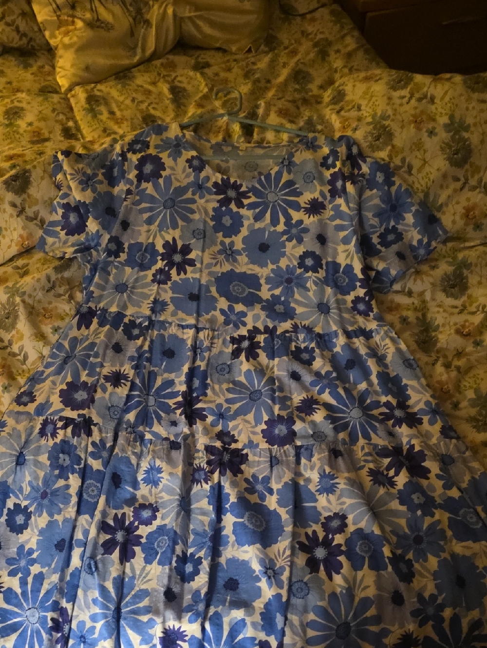 YESNO Blue Floral Tiered  Dress